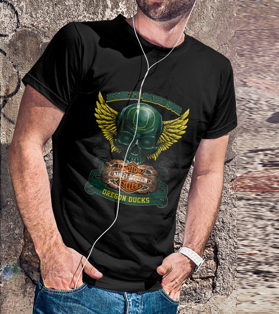 Harley Davidson Oregon Ducks Skull Winged T-Shirt