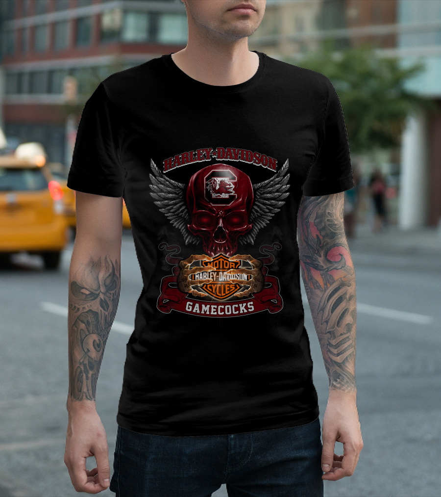 Harley Davidson South Carolina Gamecocks Motorcycles Winged Skull T-Shirt