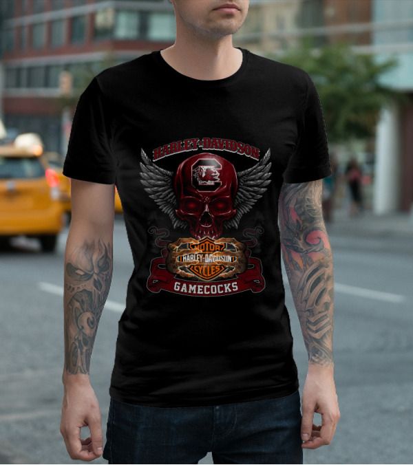 Harley Davidson South Carolina Gamecocks Motorcycles Winged Skull T-Shirt