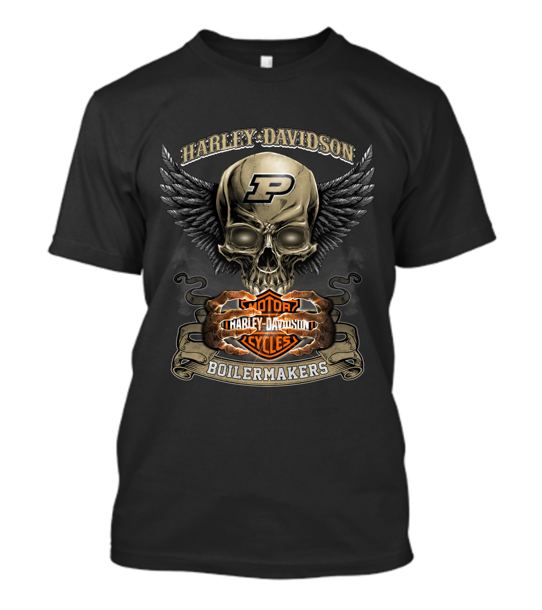 Harley Davidson Purdue Boilermakers Motorcycles Logo Skull Wings T-Shirt