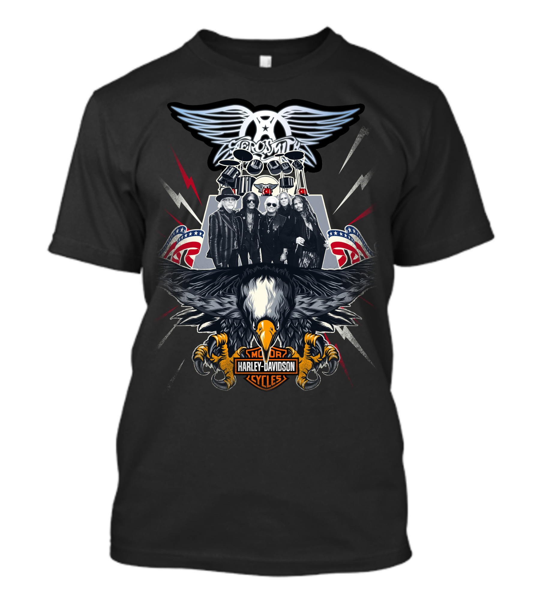 Aerosmith Harley Davidson Motor Cycles Eagle Lightning Band T-Shirt