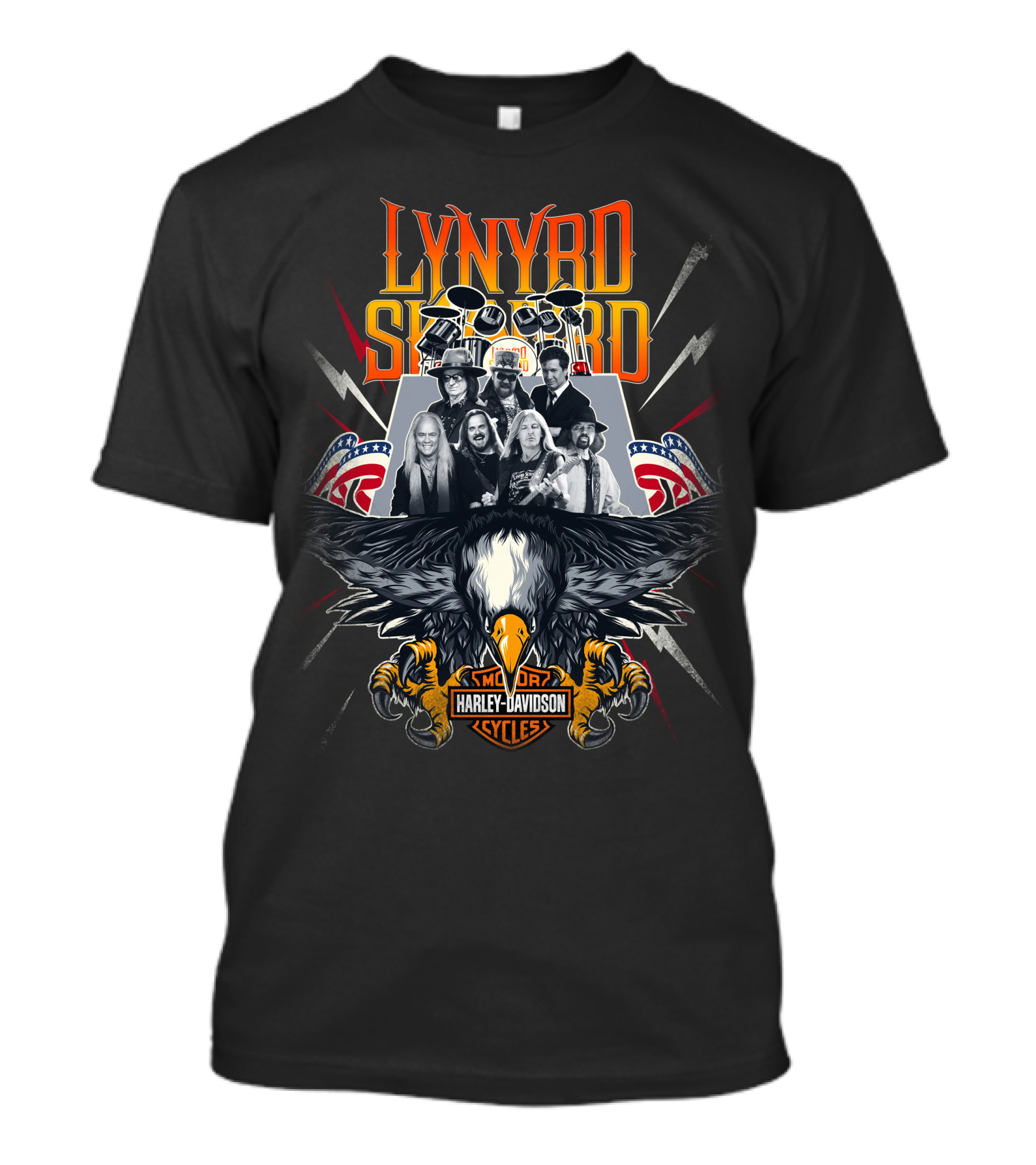 Lynyrd Skynyrd Harley Davidson Motor Cycles Eagle And Band Members With American Flags T-Shirt