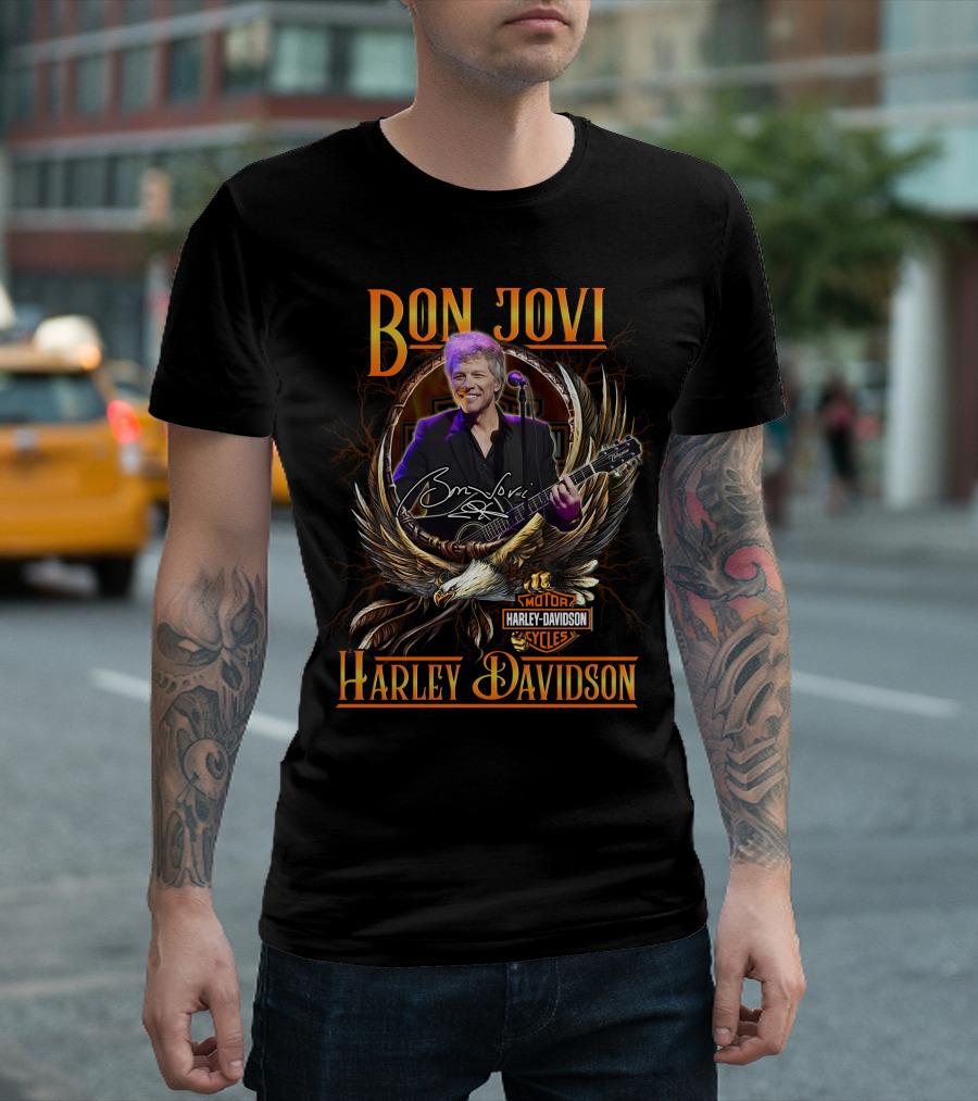 Bon Jovi Harley Davidson Motorcycles Eagle Music Signature T-Shirt