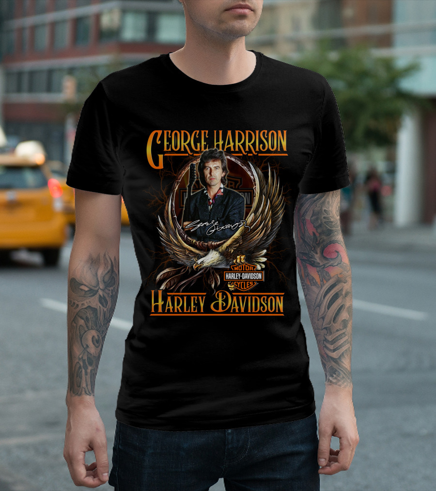 George Harrison Harley Davidson Motor Cycles Eagle Signature T-Shirt