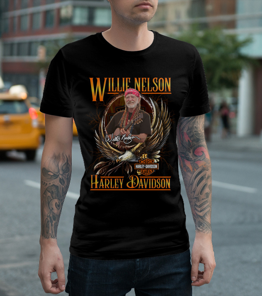 Willie Nelson Harley Davidson Motorcycles Cycles Eagle Guitar T-Shirt