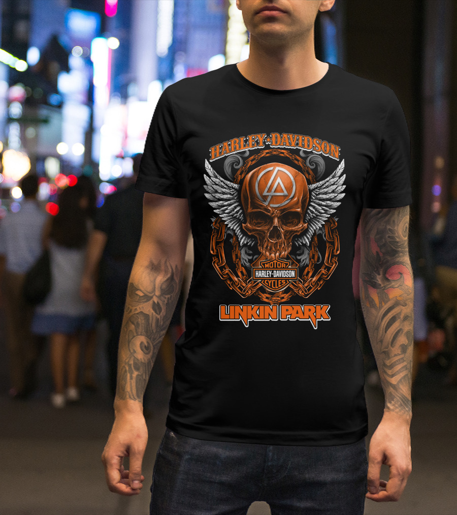 Harley Davidson Motor Cycles Linkin Park Skull Wings T-Shirt