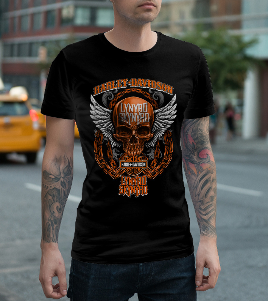 Harley Davidson Lynyrd Skynyrd Skull With Wings And Chains T-Shirt
