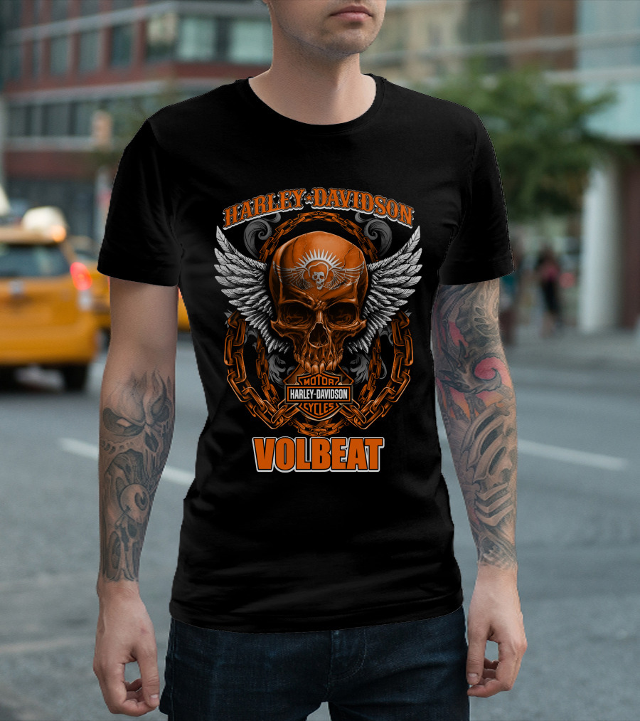 Harley Davidson Volbeat Skull With Wings And Chain T-Shirt