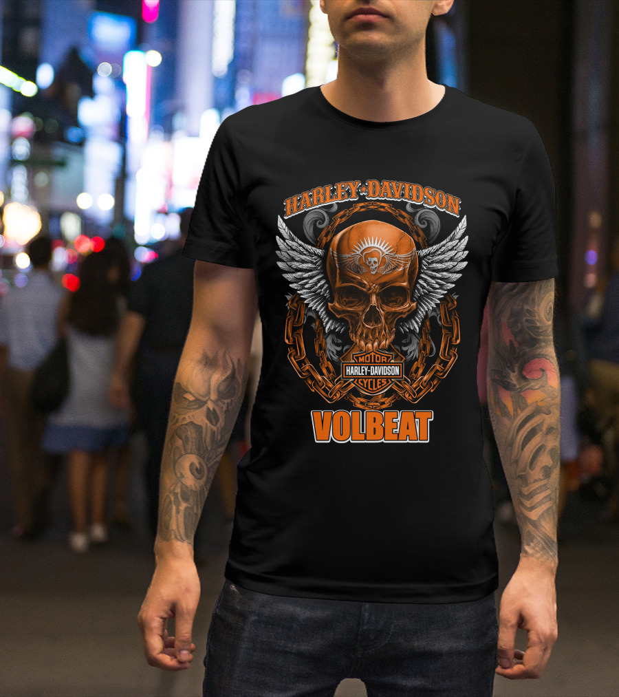 Harley Davidson Volbeat Skull With Wings And Chain T-Shirt