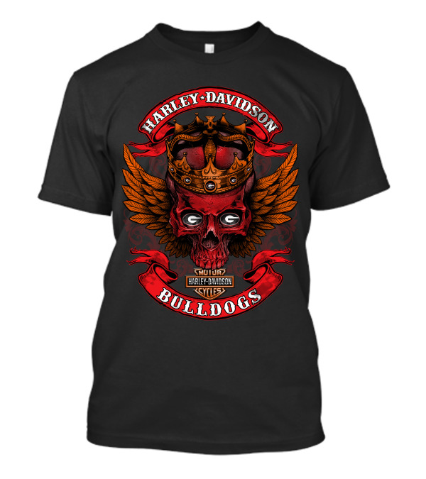 Harley Davidson Bulldogs Skull With Crown And Wings T-Shirt
