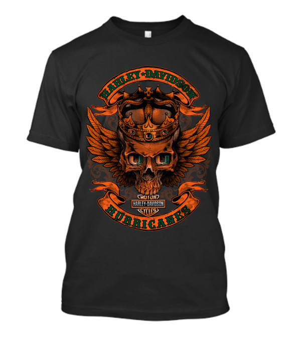 Harley Davidson Hurricanes King Skull Orange Wings Crown Motor Cycles T-Shirt