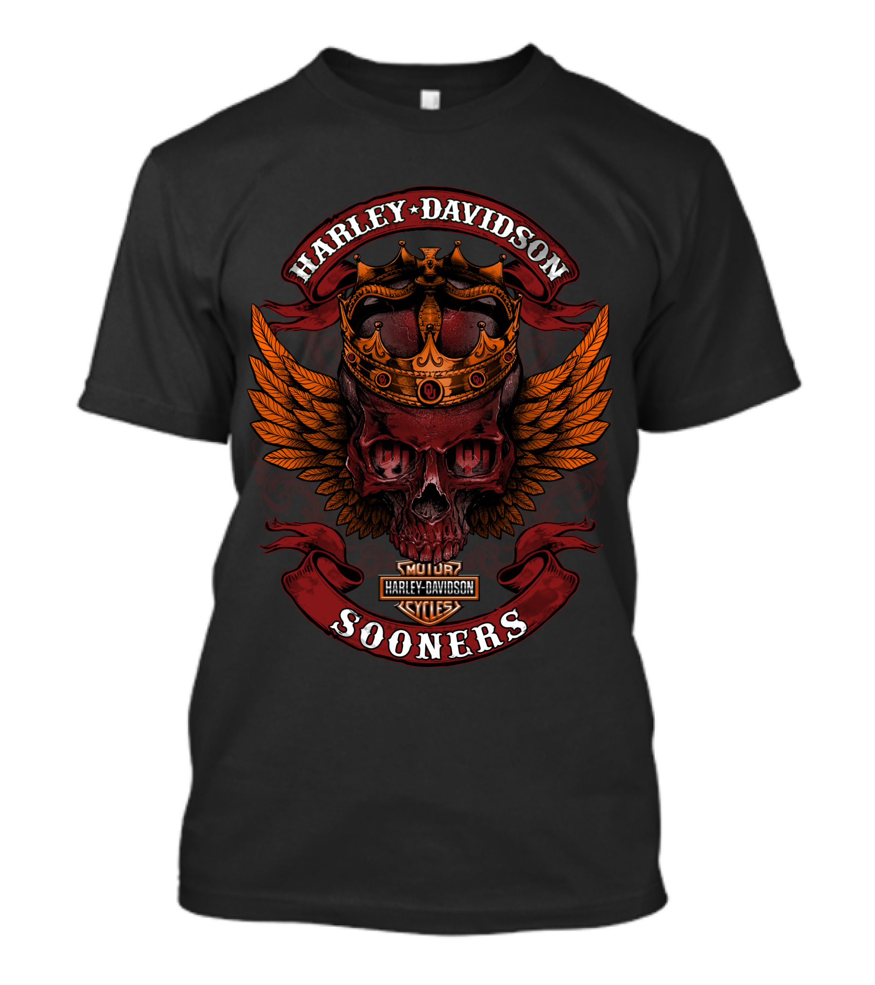 Harley Davidson King Skull Crown Wings Sooner Cycles T-Shirt