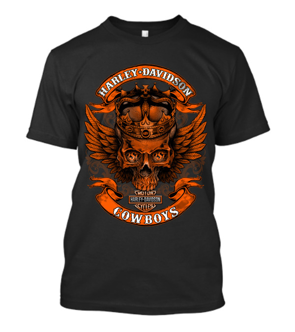 Harley Davidson Motorcycles Osu Cowboys Skull Wings T-Shirt