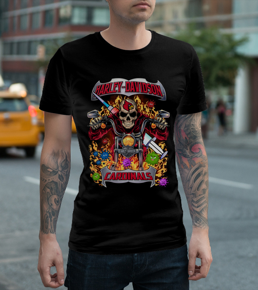 Harley Davidson Motor Cycles Cardinals Skull Flames T-Shirt