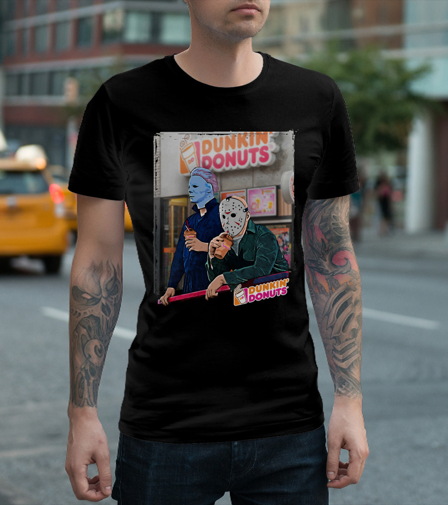Dunkin Donuts Jason and Michael Halloween Mask Characters T-Shirt