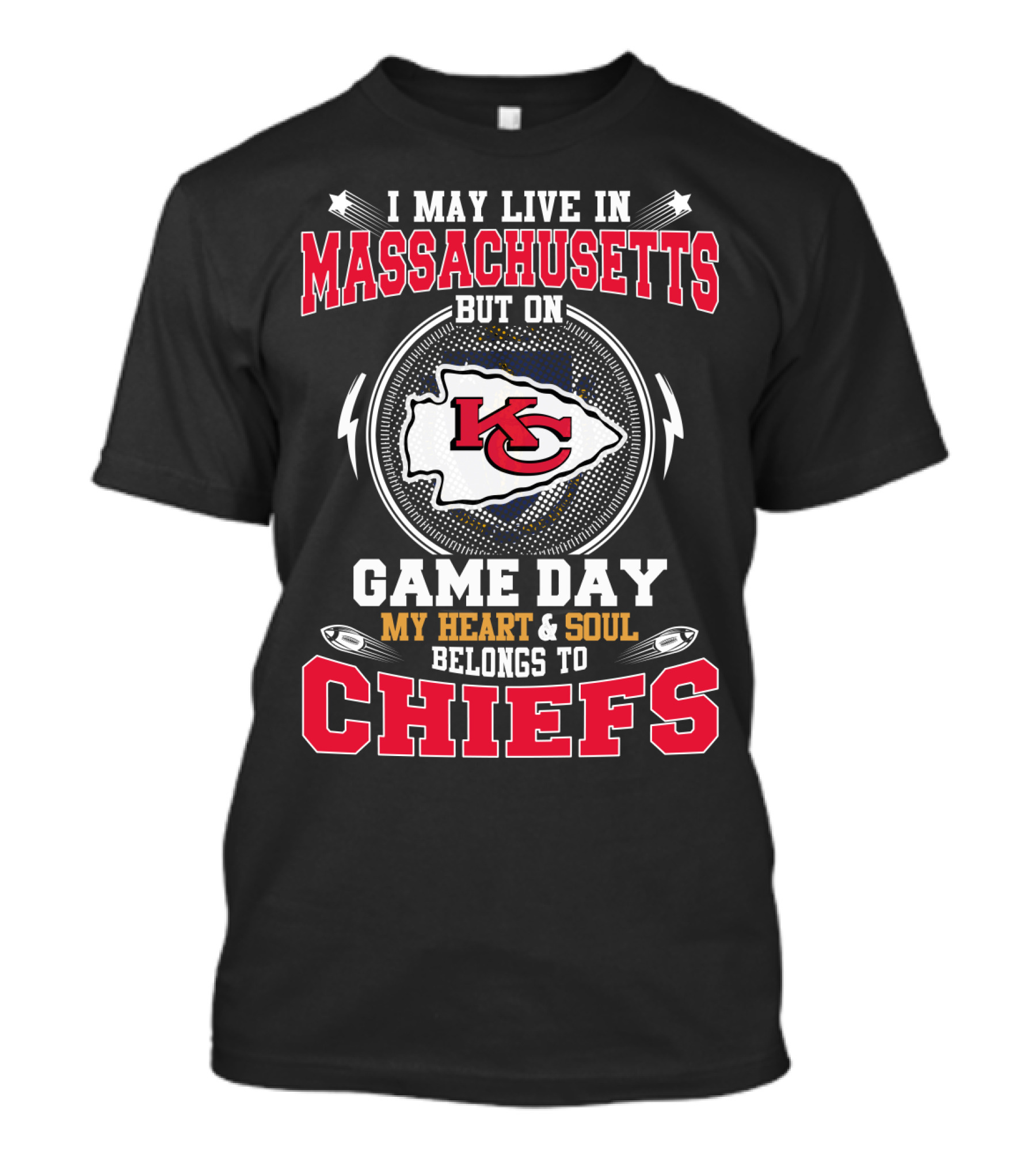 Massachusetts Game Day Heart And Soul Belongs To Chiefs T-Shirt