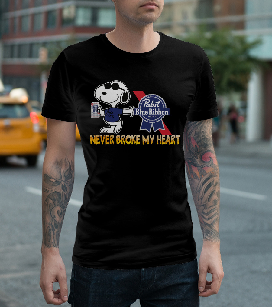 Snoopy Noe Cool Pabst Blue Ribbon Beer Never Broke My Heart T-Shirt