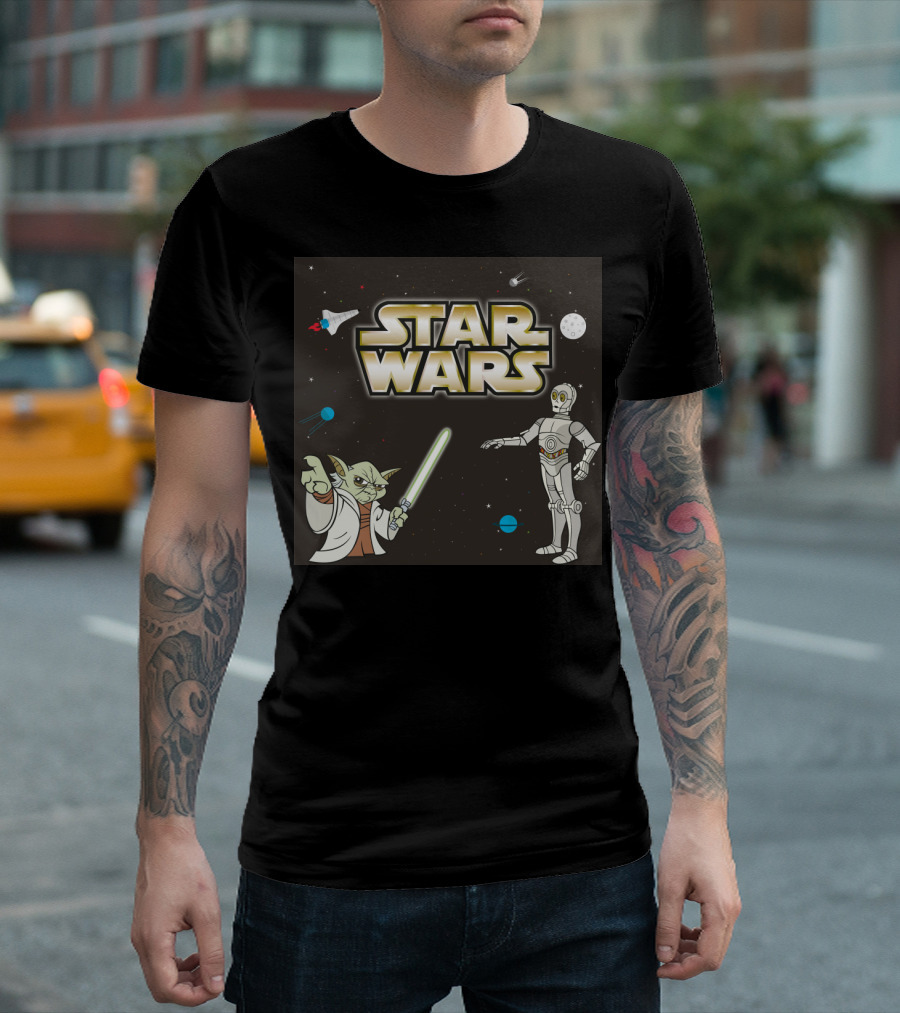 Star Wars Yoda And C-3PO Space Adventure Scene T-Shirt