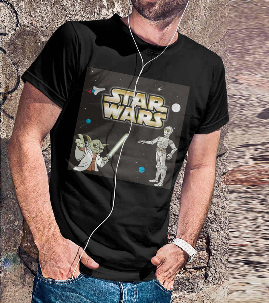 Star Wars Yoda And C-3PO Space Adventure Scene T-Shirt