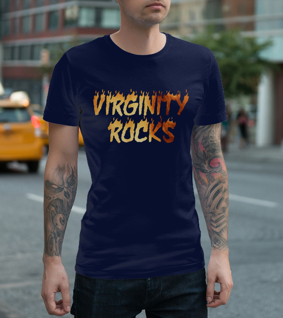Virginity Rocks Danny Virginity Duncan Fire Text T-Shirt