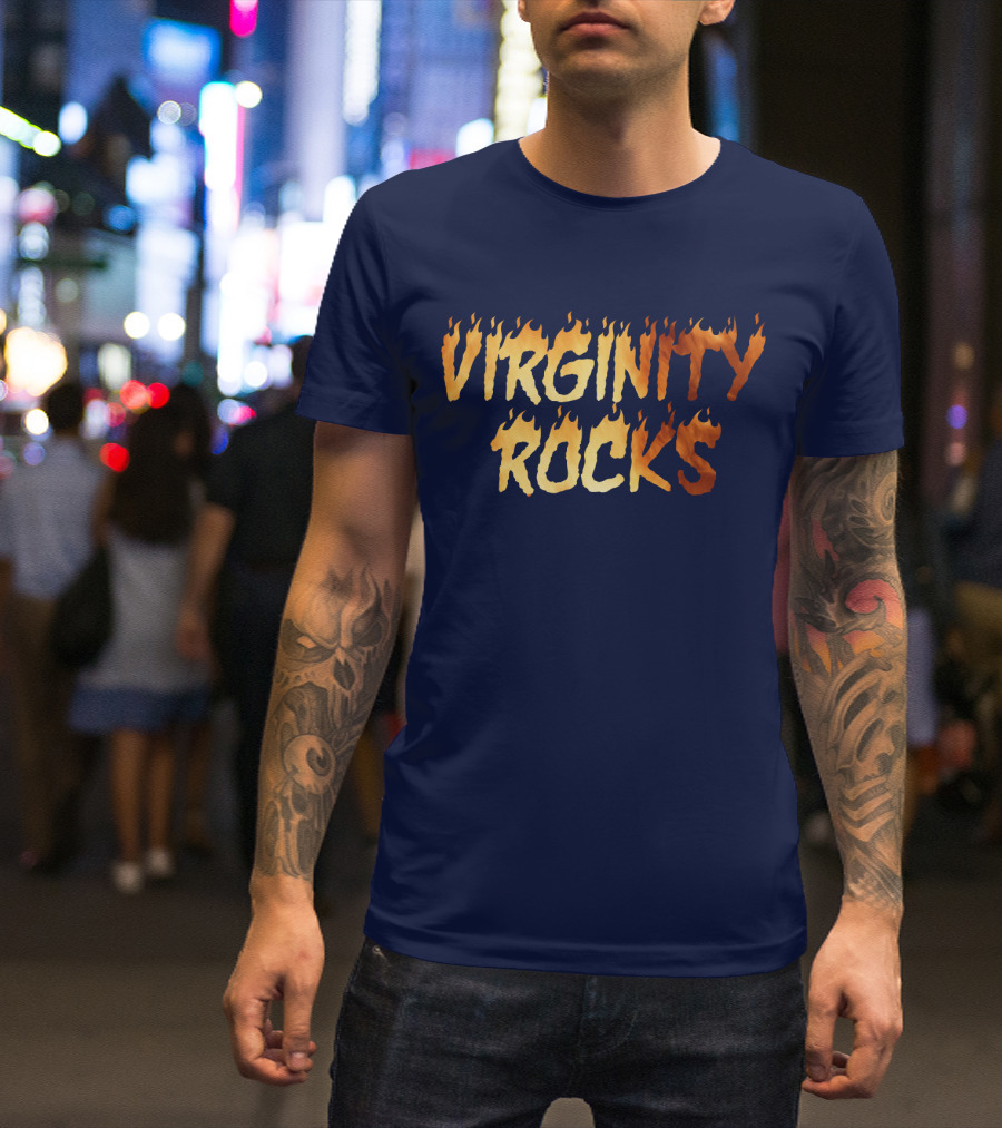 Virginity Rocks Danny Virginity Duncan Fire Text T-Shirt