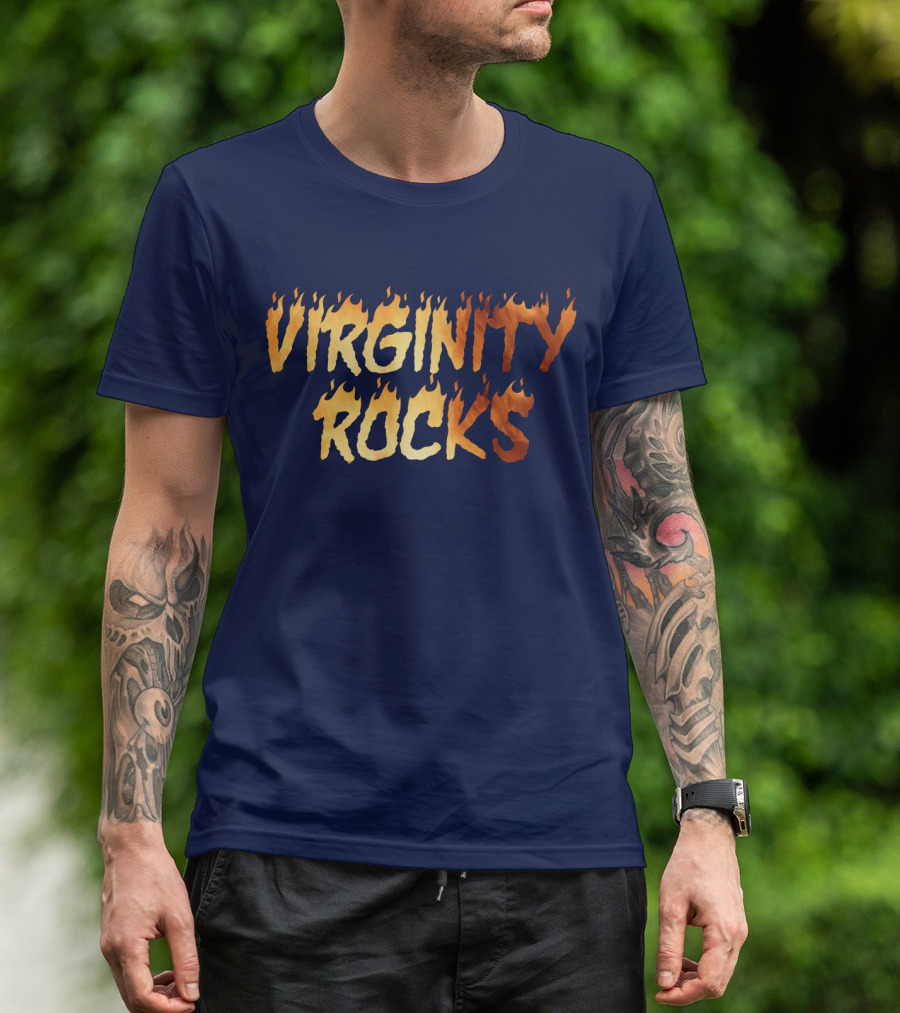 Virginity Rocks Danny Virginity Duncan Fire Text T-Shirt