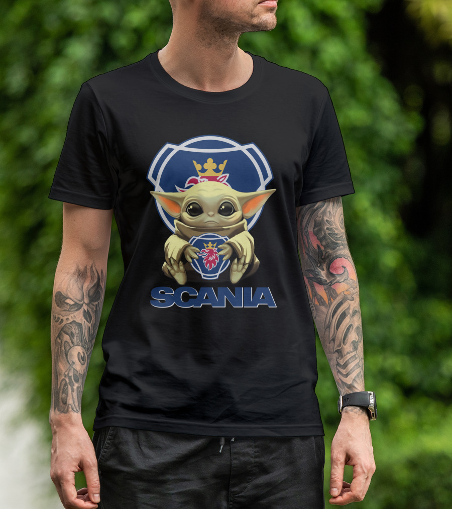 Yoda Holding Scania Emblem With Lion And Crown T-Shirt