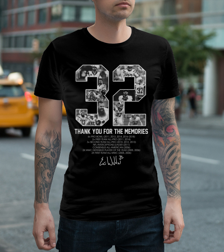 Eric Weddle No 32 Thank You For The Memories Pro Bowl All-Pro Interceptions Leader Signature T-Shirt