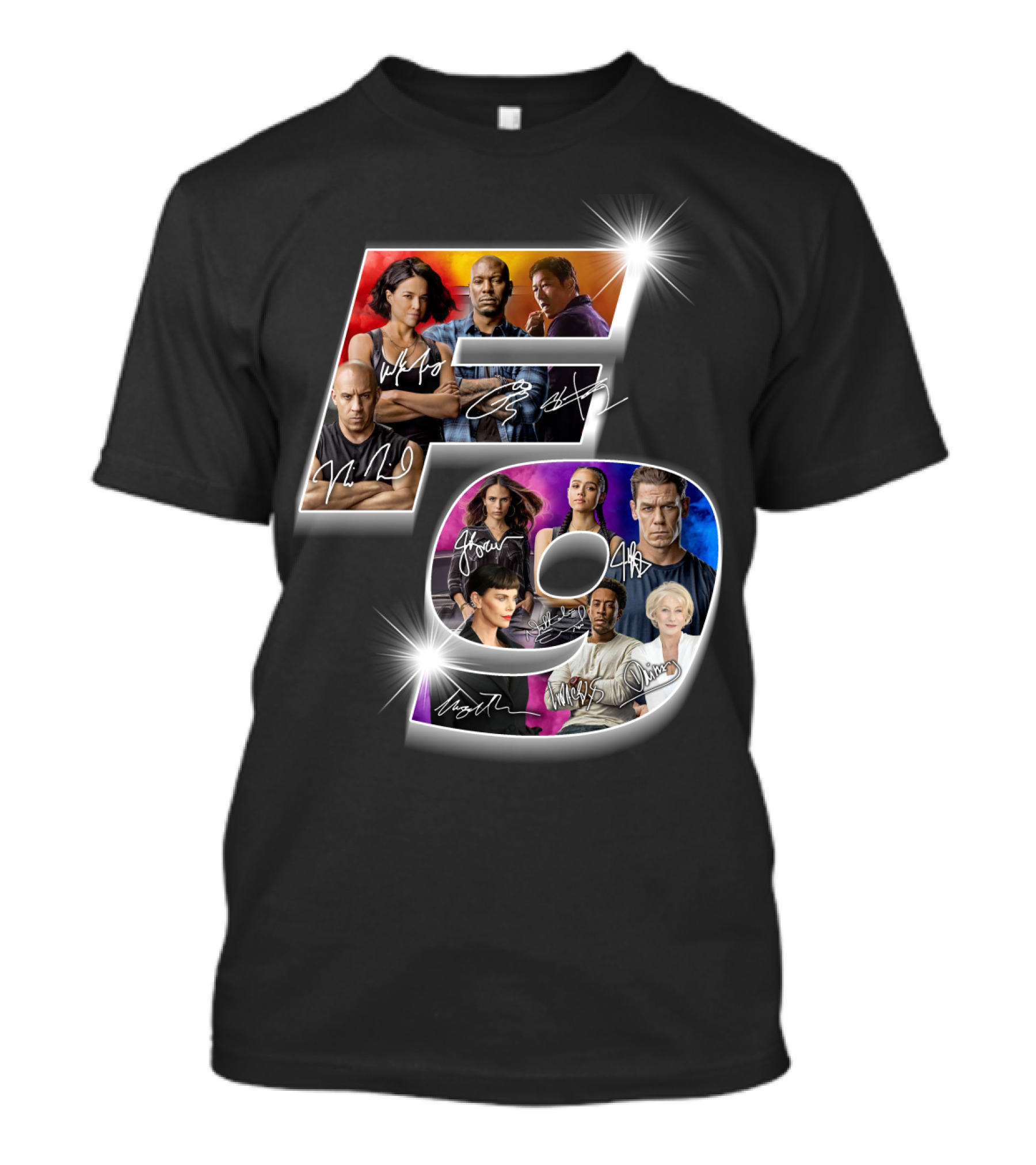 Fast And Furious 9 Cast Signatures And Character Collage T-Shirt