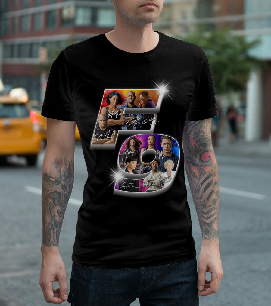 Fast And Furious 9 Cast Signatures And Character Collage T-Shirt
