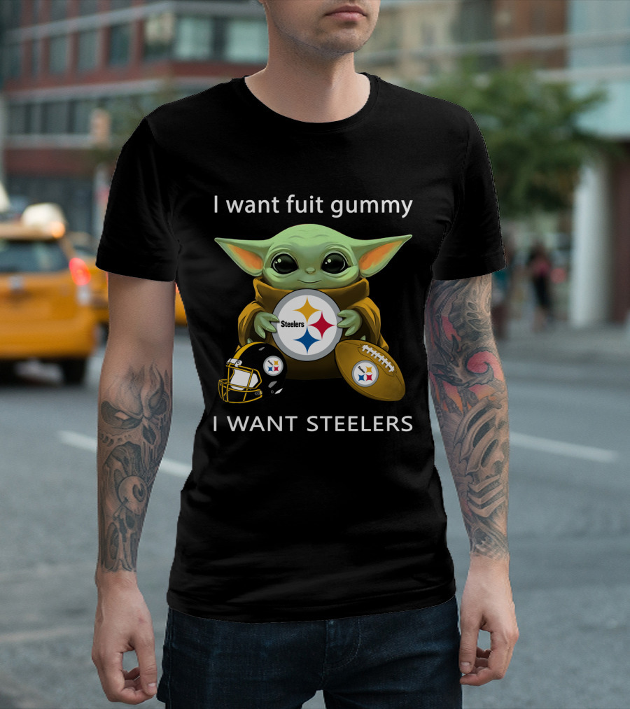 I Want Fuit Gummy I Want Steelers Baby Alien Star Steelers Football Helmet T-Shirt