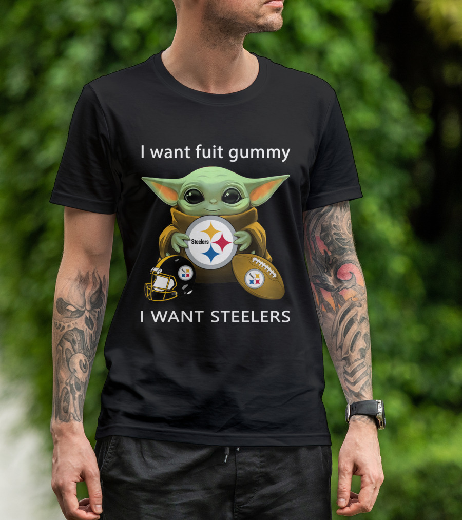 I Want Fuit Gummy I Want Steelers Baby Alien Star Steelers Football Helmet T-Shirt