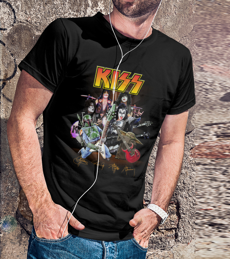 Kiss Star Wars Crossover With Boba Fett And Grogu Guitar Band Members T-Shirt