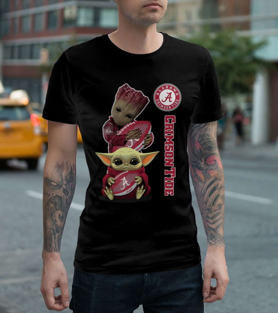 Alabama Crimson Tide Groot Baby Yoda Football T-Shirt