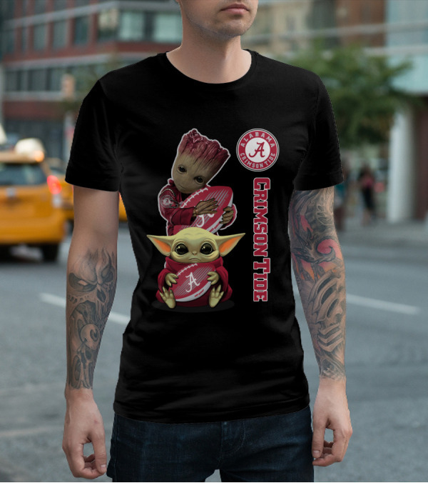 Alabama Crimson Tide Groot Baby Yoda Football T-Shirt