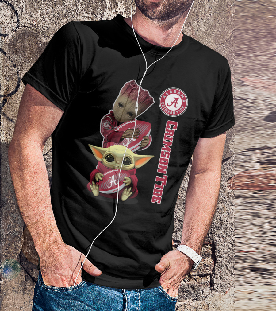Alabama Crimson Tide Groot Baby Yoda Football T-Shirt