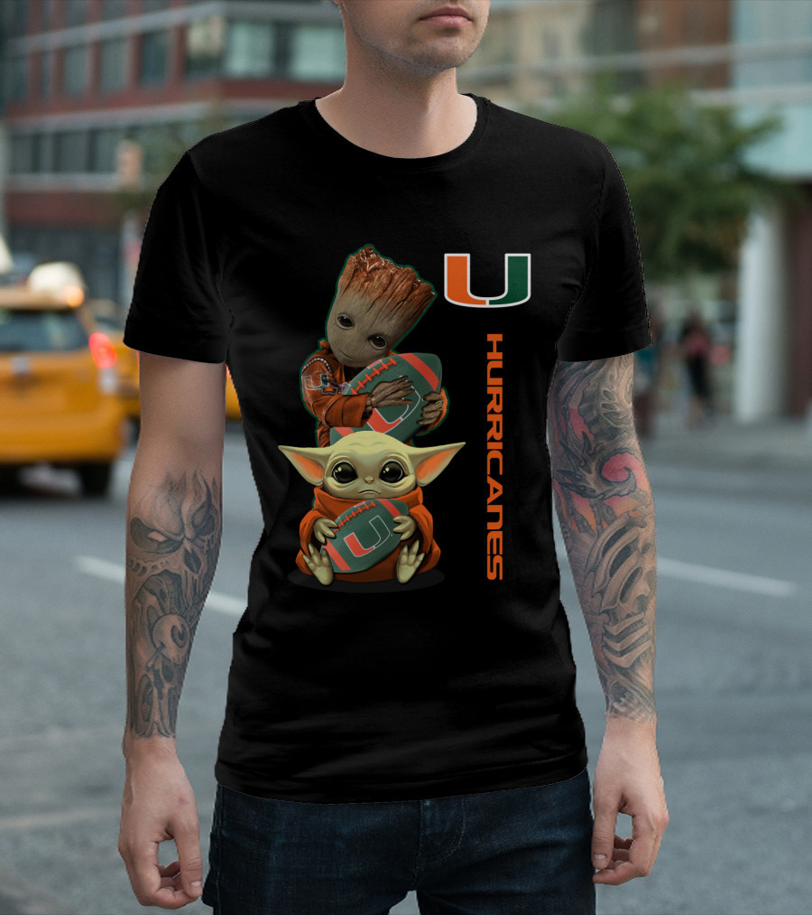 Groot Baby Yoda Miami Hurricanes Football Ncaa 41 Mh T-Shirt
