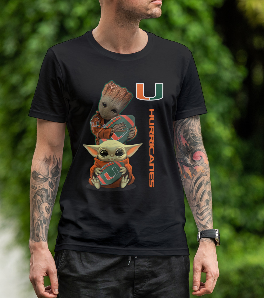 Groot Baby Yoda Miami Hurricanes Football Ncaa 41 Mh T-Shirt