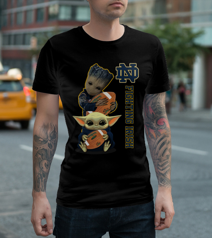 Nd Fighting Irish Groot And Baby Yoda With Football T-Shirt