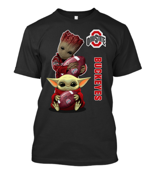 Ohio State Buckeyes Baby Groot And Baby Yoda Football T-Shirt