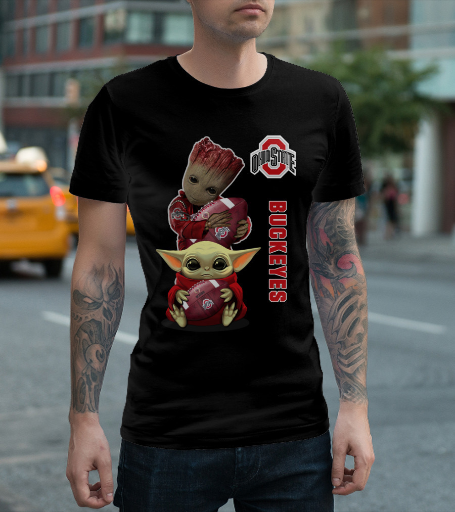 Ohio State Buckeyes Baby Groot And Baby Yoda Football T-Shirt