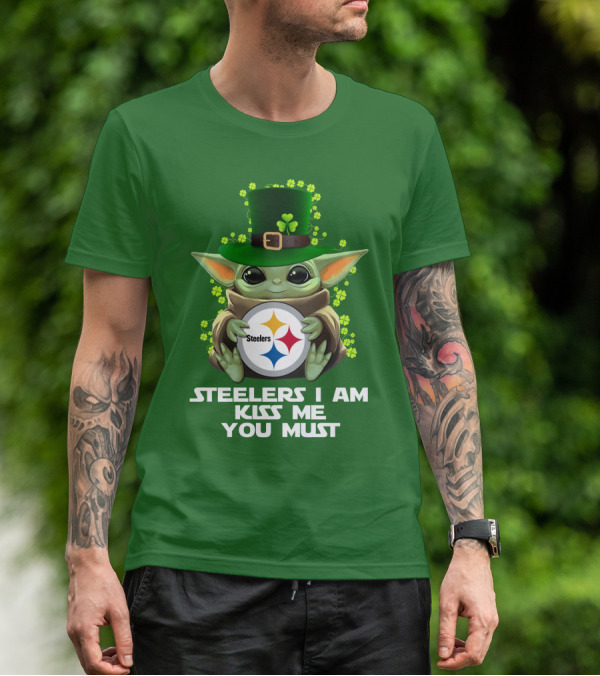 Steelers I Am Kiss Me You Must Baby Yoda St. Patrick's Day T-Shirt