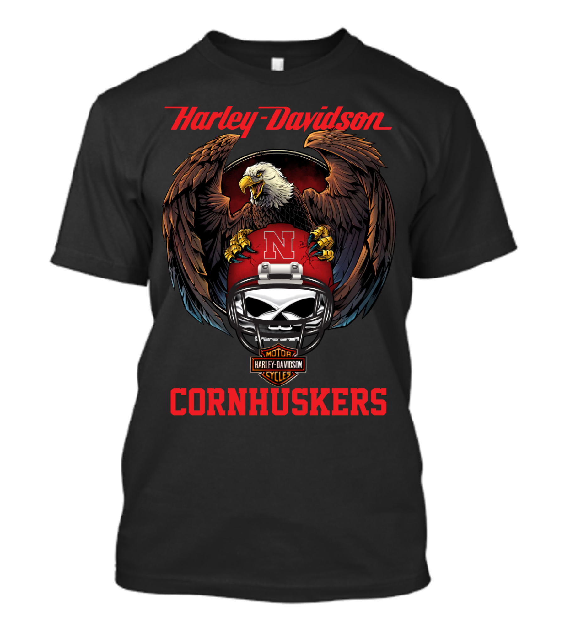 Harley Davidson Cornhuskers Motor Cycles Bald Eagle Helmet T-Shirt