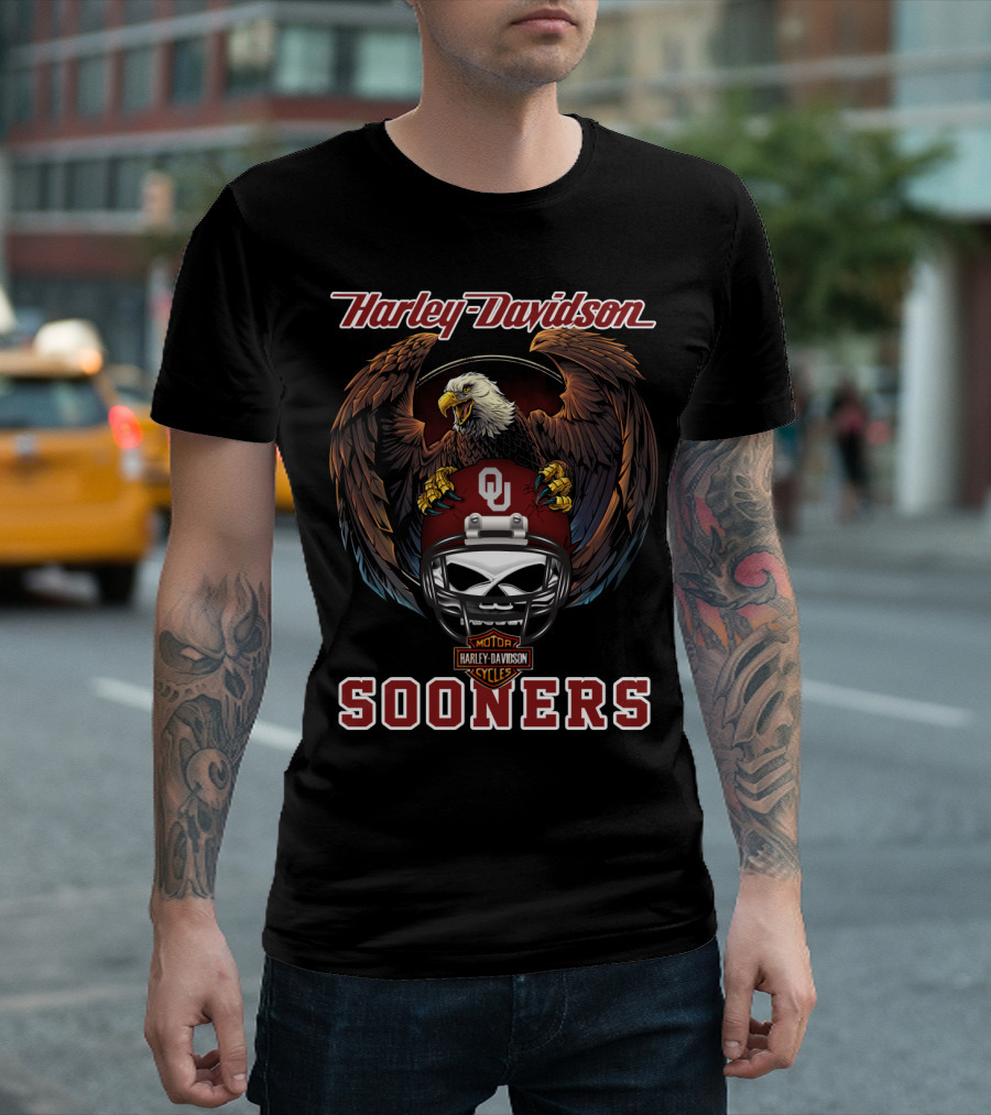 Harley Davidson Sooners Ou Ncaa Football Eagle Helmet T-Shirt