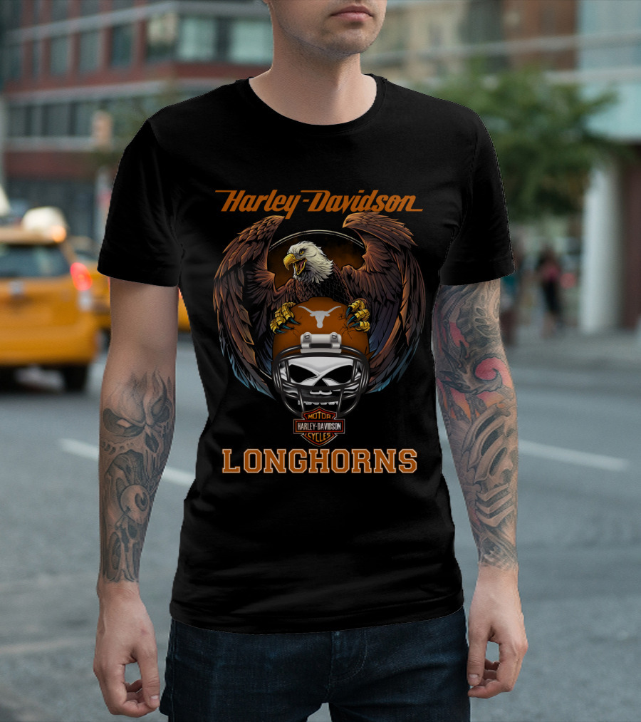 Harley Davidson Motorcycles Longhorns Eagle Helmet T-Shirt
