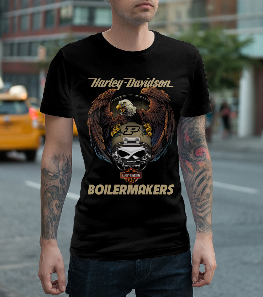 Harley Davidson Purdue Boilermakers Eagle Skull Helmet T-Shirt
