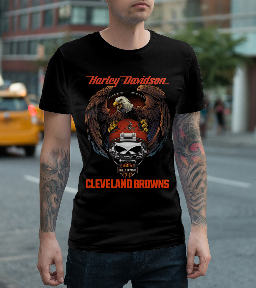 Harley Davidson Cleveland Browns Eagle Helmet T-Shirt