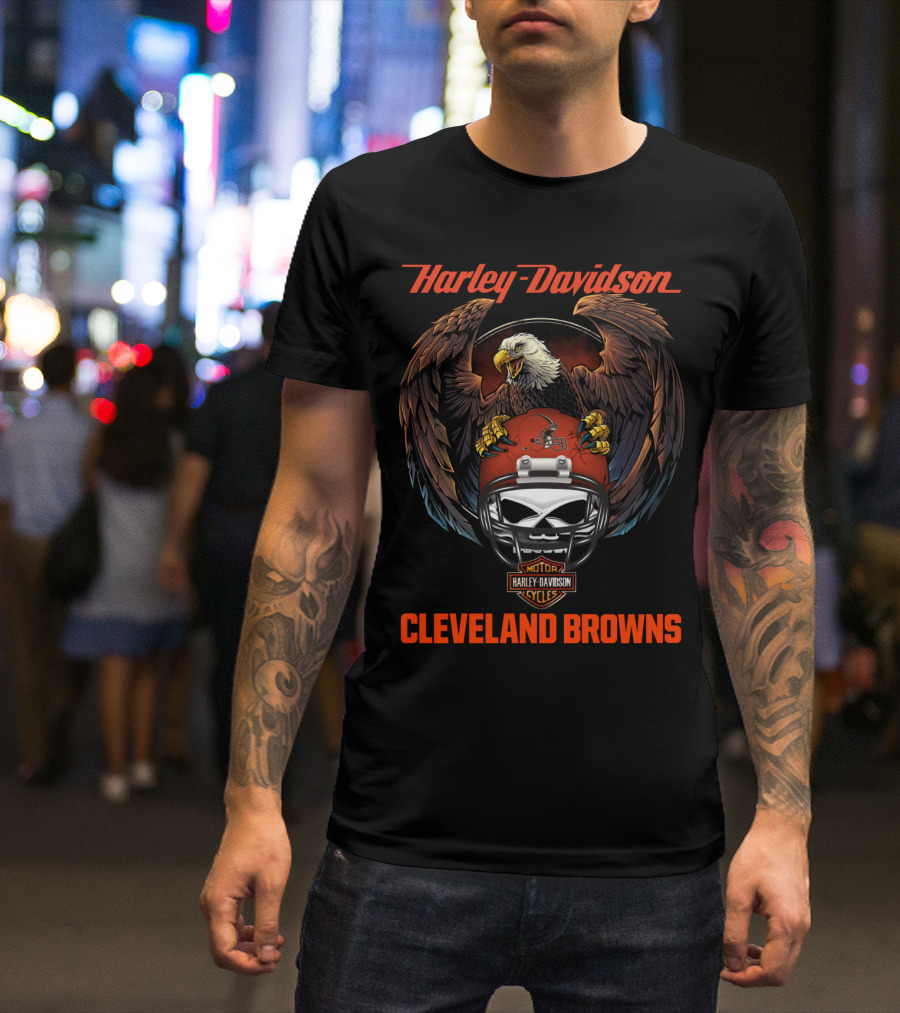 Harley Davidson Cleveland Browns Eagle Helmet T-Shirt