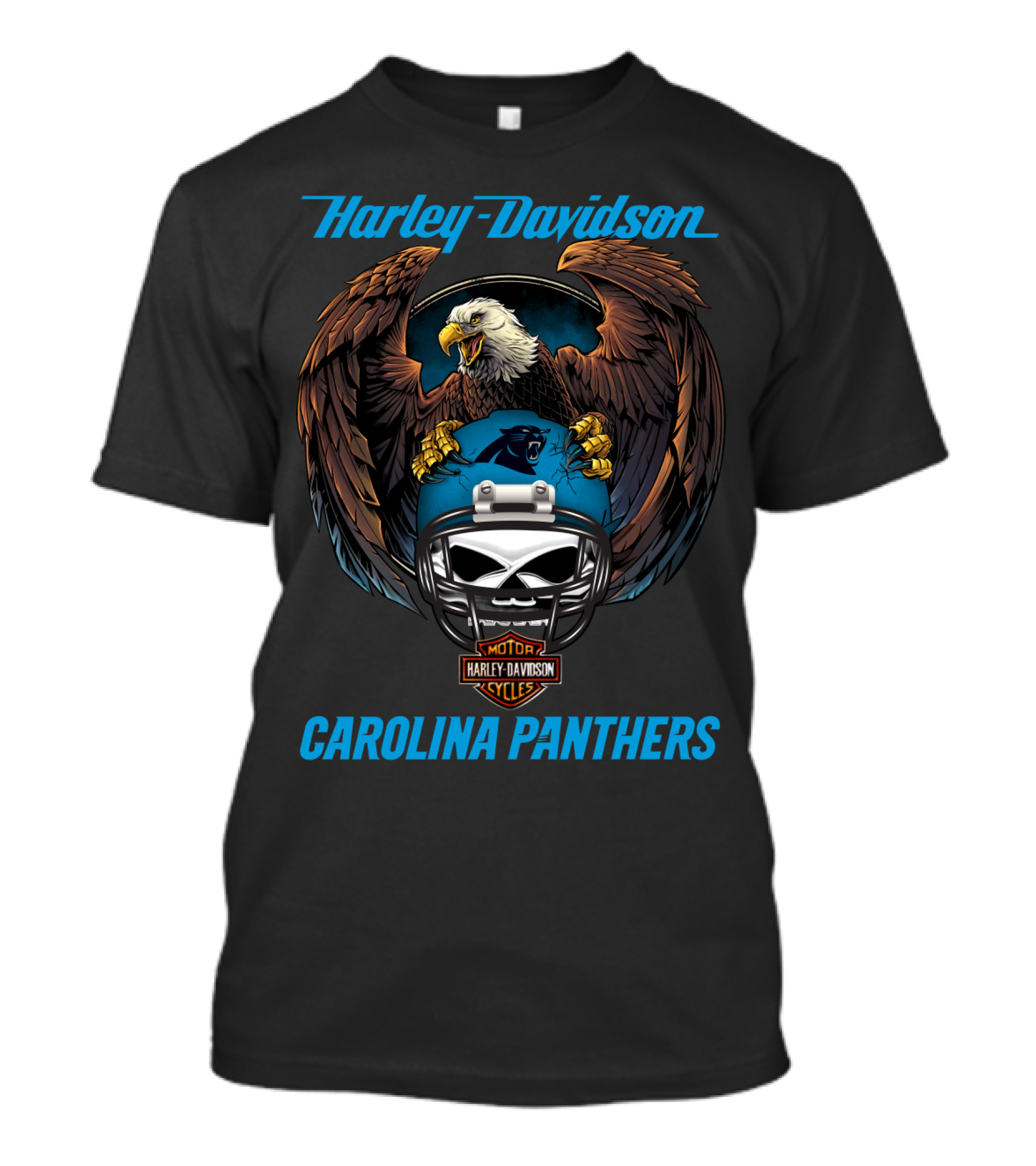 Harley Davidson Carolina Panthers Nfl Motorcycle Helmet Eagle Artwork T-Shirt