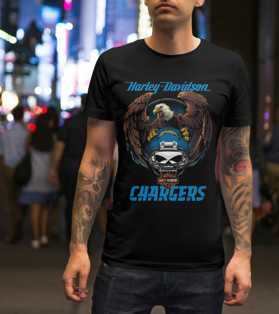 Harley Davidson Motorcycles Chargers Nfl Lac Eagle Helmet T-Shirt